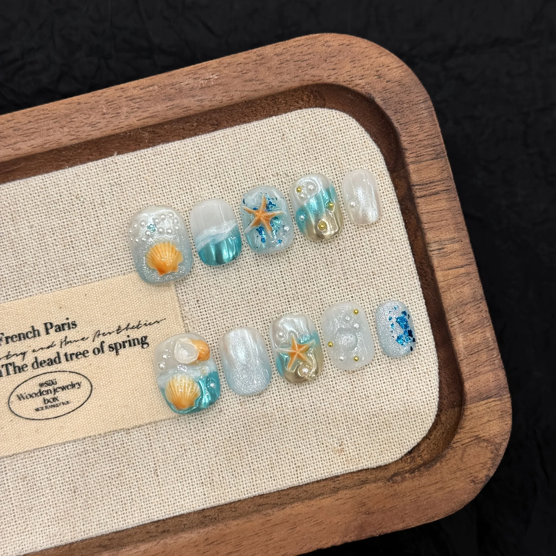 

10pcs Handmade Press on Nails for Summer Romantic Sea Island Shell Beach Fake Nail for Women&Girl Detachable Wearable False Nail