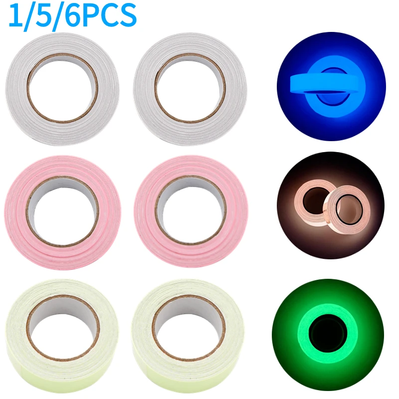 1/5/6PCS Adhesive Fluorescent Tape Luminous Tape Waterproof Self-adhesive Glow Sticker Fluorescent Warning Tape Safety Supplies