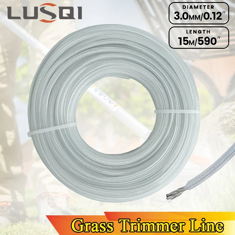 LUSQI 3mm * 15m Square Steel Wire Nylon Trimmer Line Garden Mower Head Accessories Lawn Mower Head Backyard Brushcutter Weeding