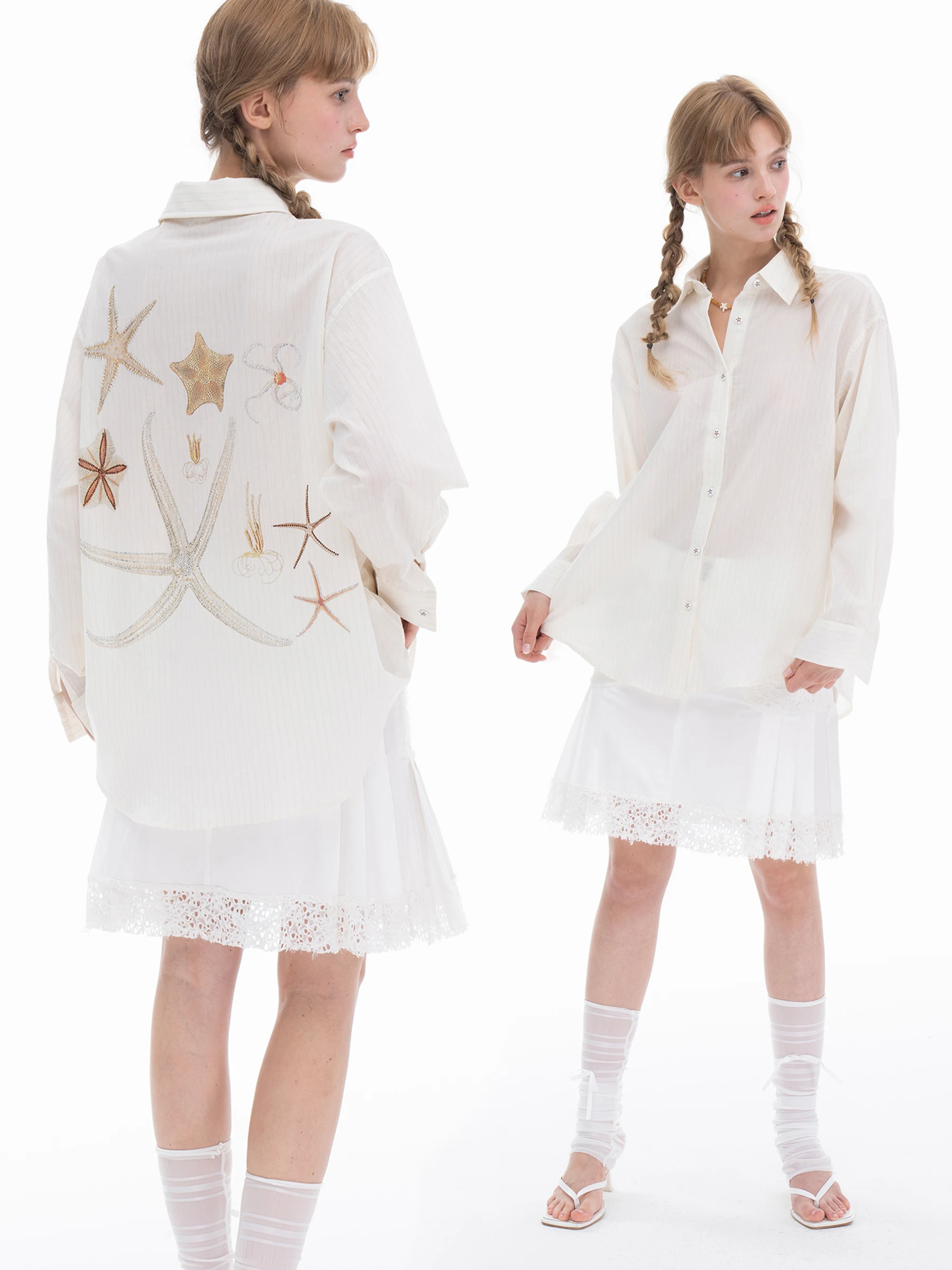 

Женская рубашка Thelight с длинными рукавами и принтом, тонкий универсальный солнцезащитный топ с стразами из бежевой хлопково-полиэстеровой смеси