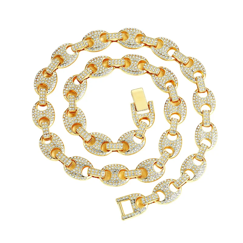 Men Cuba Hiphop Iced Out Coffee Beans Chains Necklaces AAA Rhinestone Fashion 8-24inch Long Chain Necklace Hip Hop Jewelry Gifts