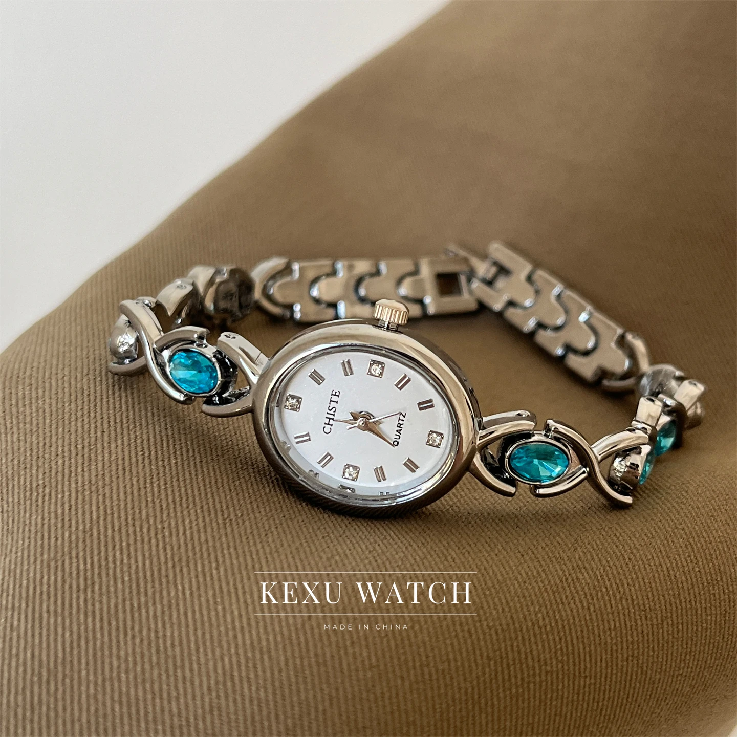 Reloj CHISTE para mujer, relojes de pulsera dorada de inspiración vintage para mujer, relojes elegantes con esfera verde/azul/blanca para mujer al por mayor