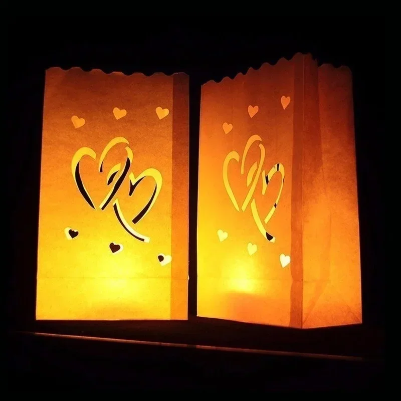 10/20/Pcs Romantic Lantern Paper Bag Outdoor Lighting Candles for Wedding Decorations Surprise Event Pary BBQ Supplies Heart