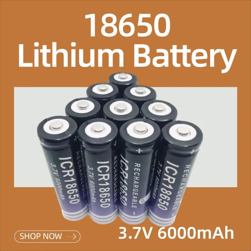 

18650 Lithium Battery 3.7V 6000mAh Headlamp Fan Flat Head Pointed Head Flashlight