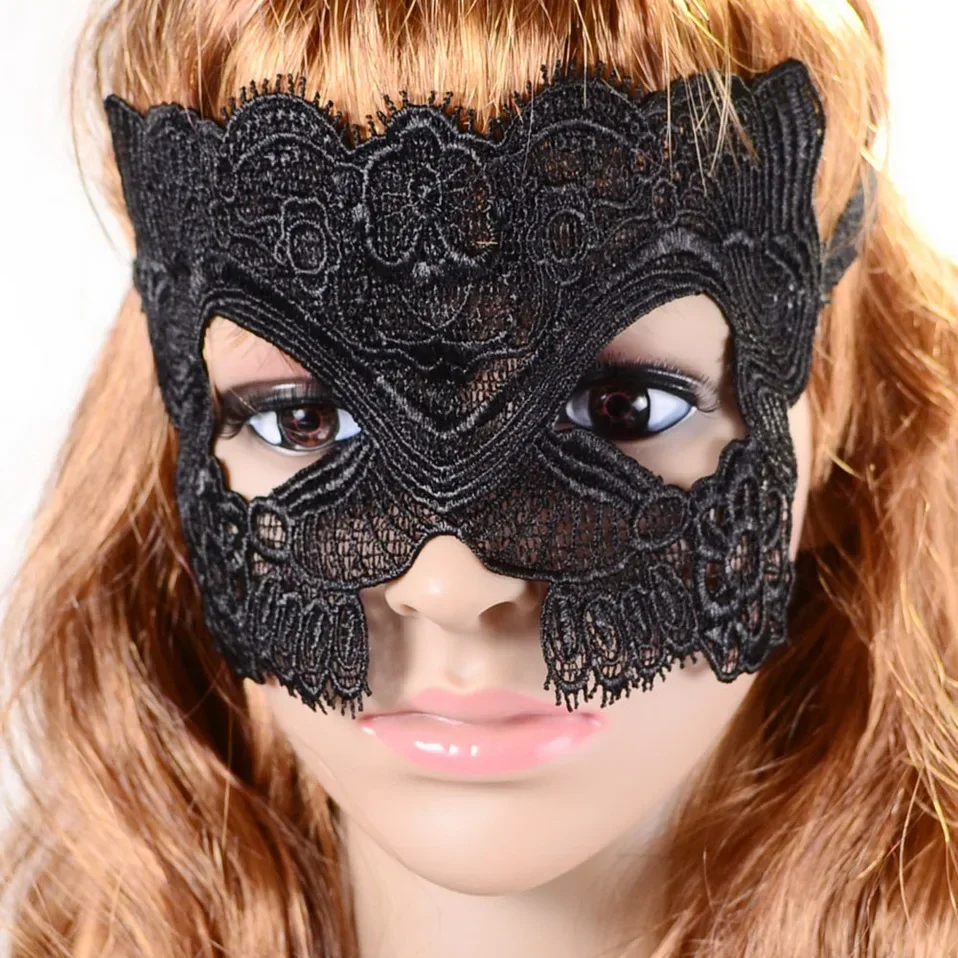 Black Women Sexy Lace Eye Masks Red Rhinestone Masquerade Halloween Costumes Carnival Face Mask Fashion New Jewelry