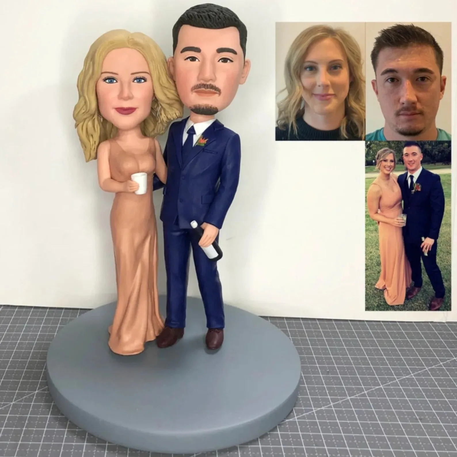 Personalized Bobblehead Figure Wedding Cake Topper Custom from Photo Handmade Full Body Clay Figurine Keepsake Gift Decoration