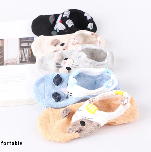 5Pairs/lot Women Socks Female Cotton No Show Ankle Socks Animal Cartoon 3D Socks Lovely Cute Students Girls Socks image 6