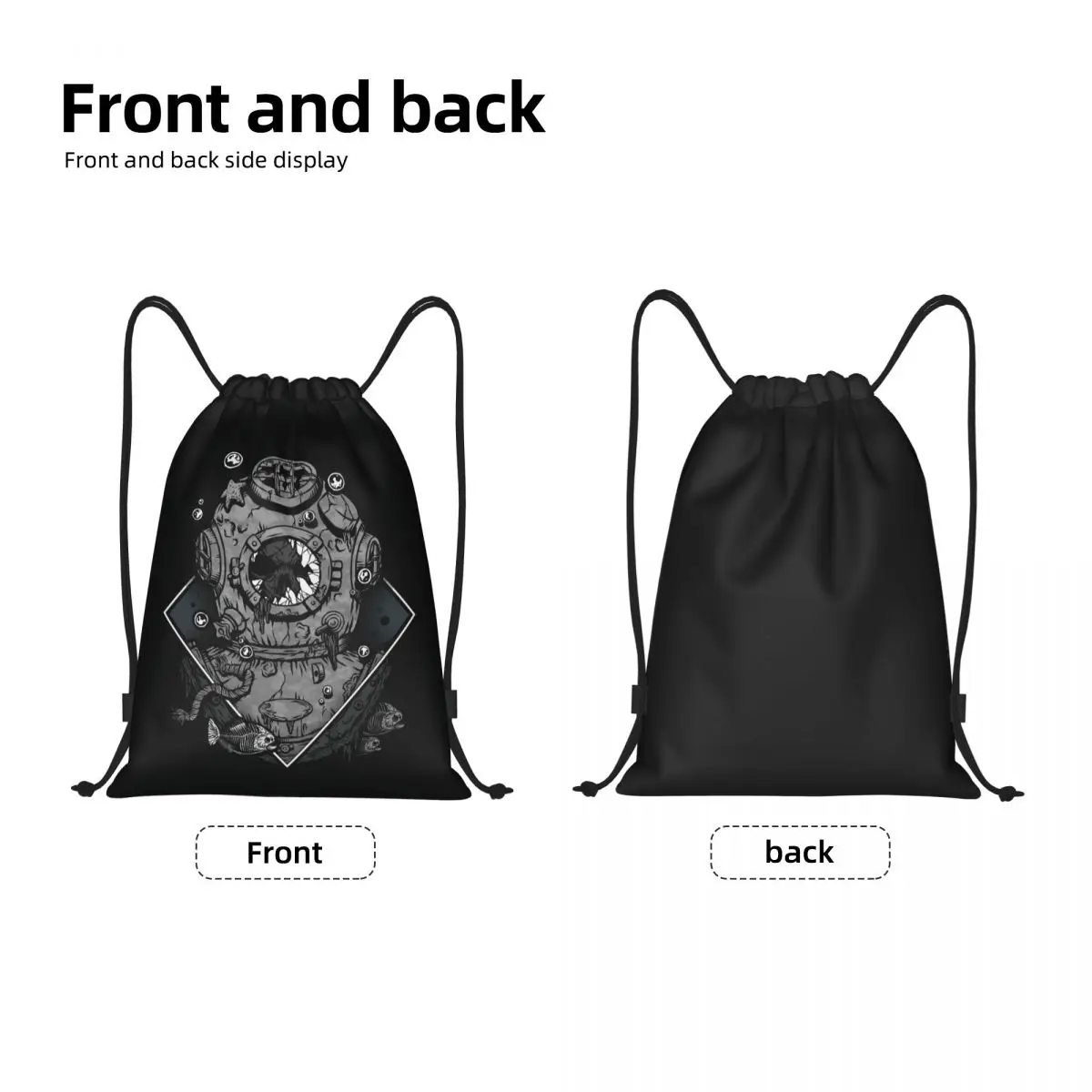 Drawstring Scuba Diving Skull Backpack para homens e mulheres, Gym Sport Sackpack, portátil, oculto, esquecimento, saco de compras