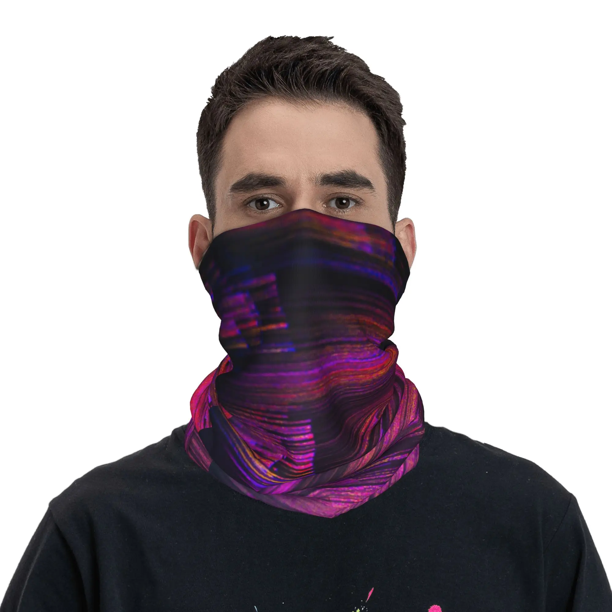 Digital Glitch Wind Abstract Pattern Bandana Neck Cover Printed Wrap Scarf Face Mask Outdoor Sports for Men Women Adult Washable