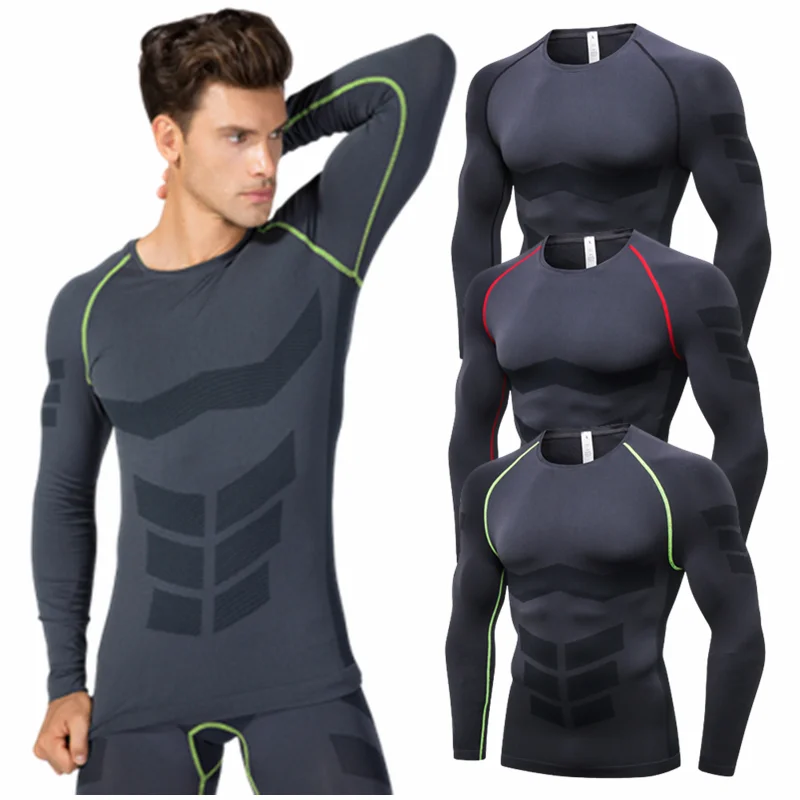 Men\'s PRO Fitness Clothing Sports Running Training Clothes Quick-Drying Sweat-wicking Compression Boy Tights Long Sleeves Top