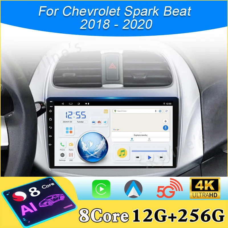 Estéreo inteligente 4G Carplay Android 16 para Chevrolet Spark Beat 2018 - 2020, sistema de radio automático 360, sistema multimedia, Bluetooth