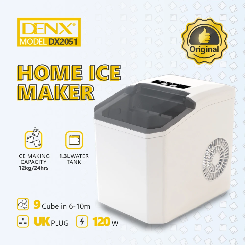 DENX---DX2051 110W Countertop Home Ice Maker Machine 12kg/24h Capacity, 1.3L Water Tank, Automatic Cleaning & Ice Size Selection