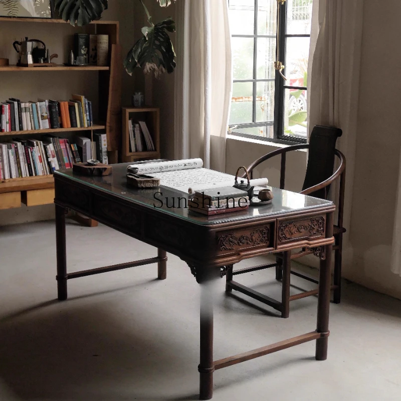 Big red rosewood unpainted 160cm desk Chinese style, old cross-toed rosewood