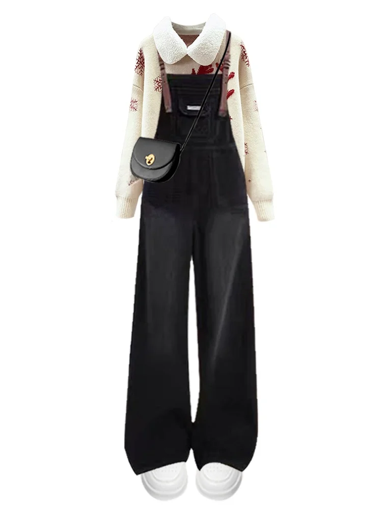 طقم مكون من قطعتين من سترة وسترة من Faionable Ne للنساء بنطال عالي الخصر وواسع الساق كاجوال من ألياف البوليستر