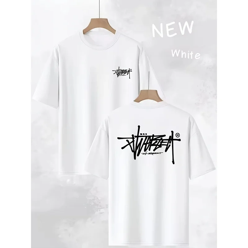Men's Trendy Loose Fit Crew Neck T-Shirt, Casual Daily Short Sleeve Tee, Artistic Letter Print, Gift Idea