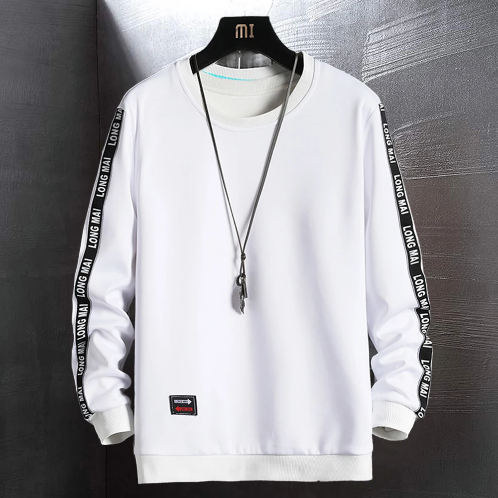 Crewneck Sweatshirts Men Korean Fashion Slim Fit Casual Men Side Striped Crew Neck Sweatshirts Hip Hop