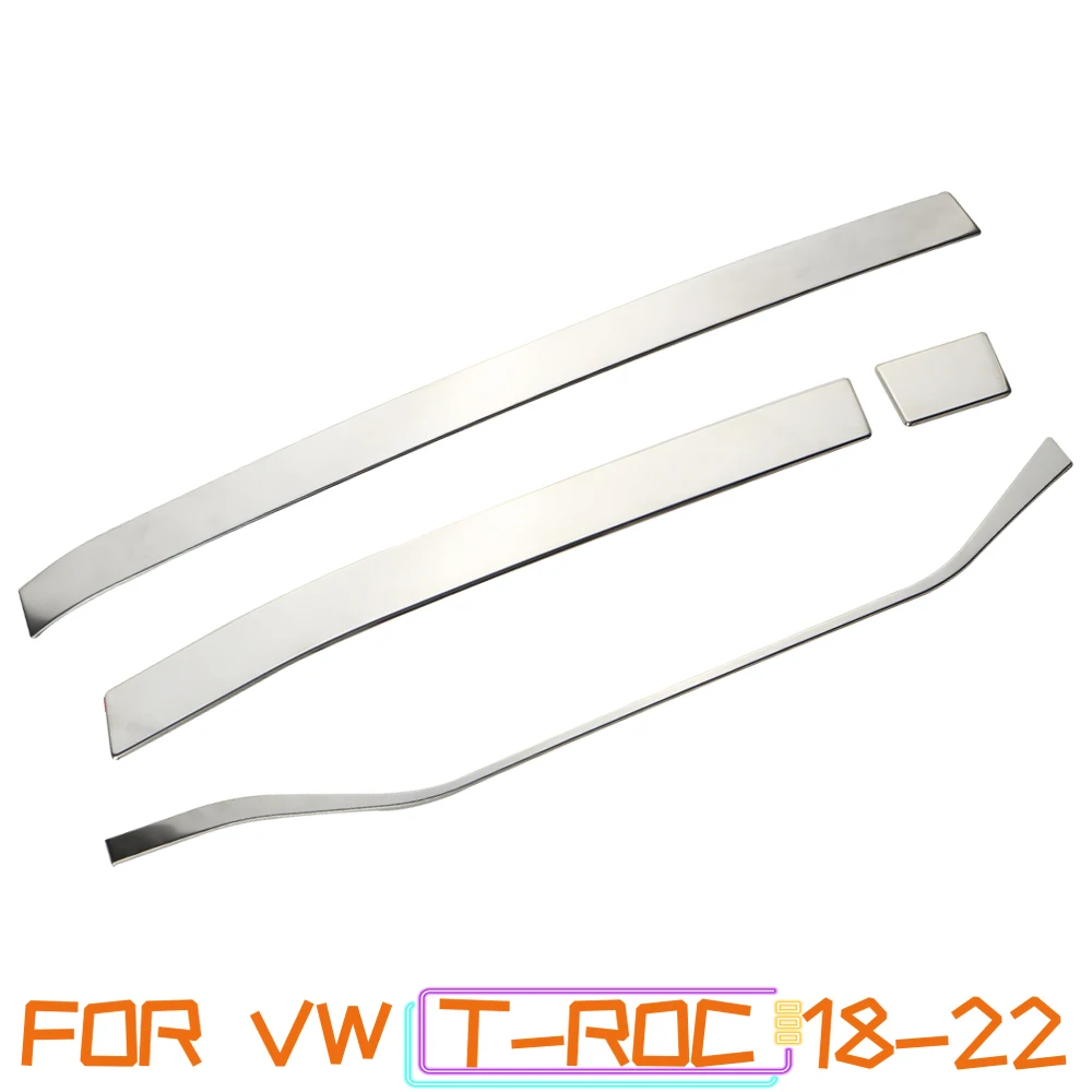 4Pcs/set Stainless Steel for Volkswagen VW Troc T-roc 2018-2023 LHD Car Center Console Edge Trim Decoration Strip Accessories