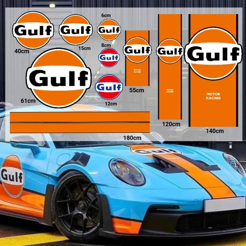 Auto-Aufkleber im Vintage-Gulf-Stil, Vinyl-Aufkleber für LKW, Benzin, Petroleum, Rennsport, Wasserfeste PVC-Aufkleber für Tesla 9-11 917 917LH 918