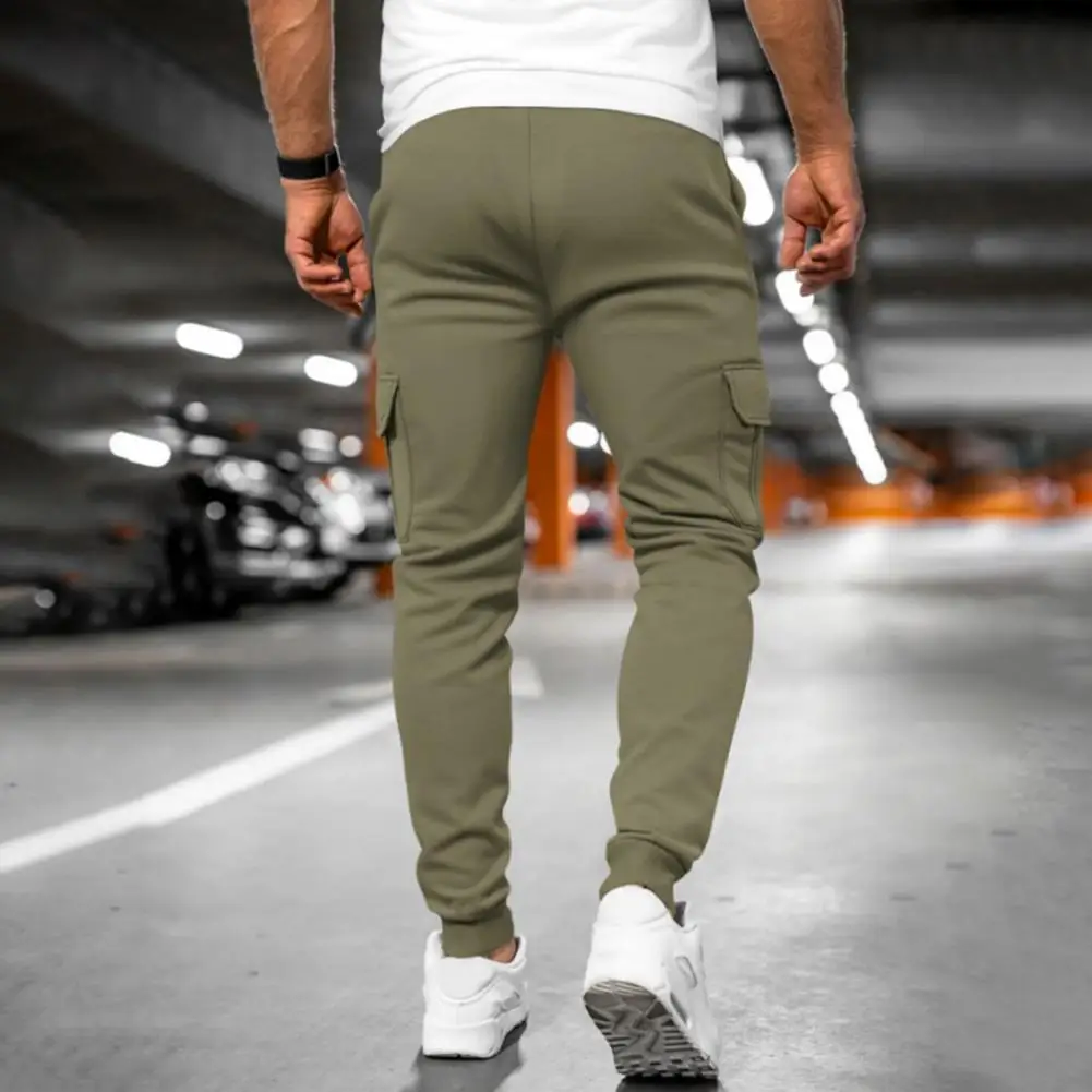 Men's drawstring loose multi pocket work pants, spring and autumn outdoor, men's work pants