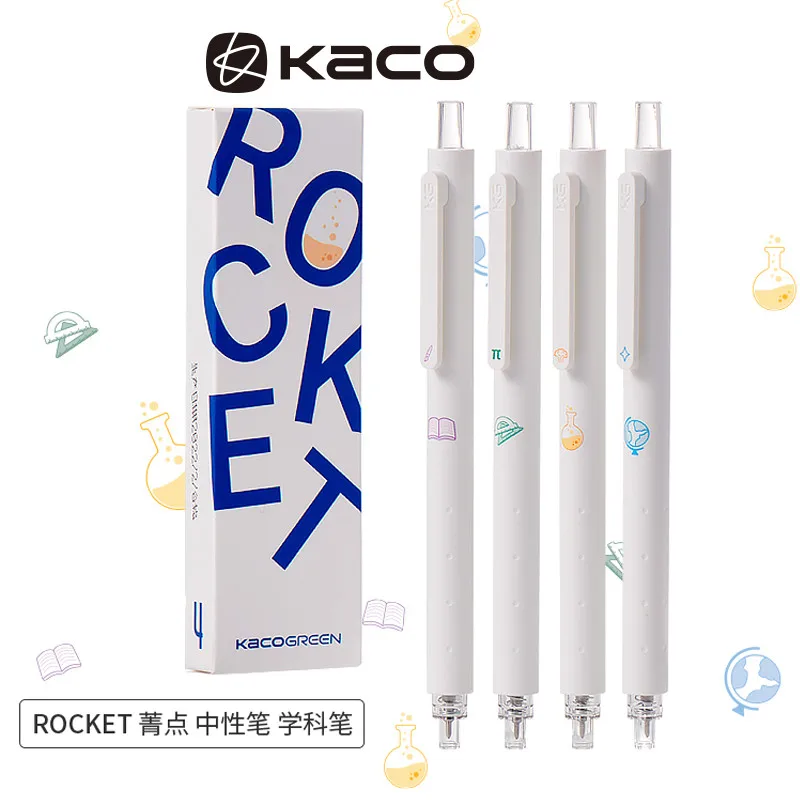 

4pc/Set Kaco Science Series Neutral Pens Cute Press 0.5MM Gel Black Ink stylo Stationery Pen Smooth Writing ручка шариковая