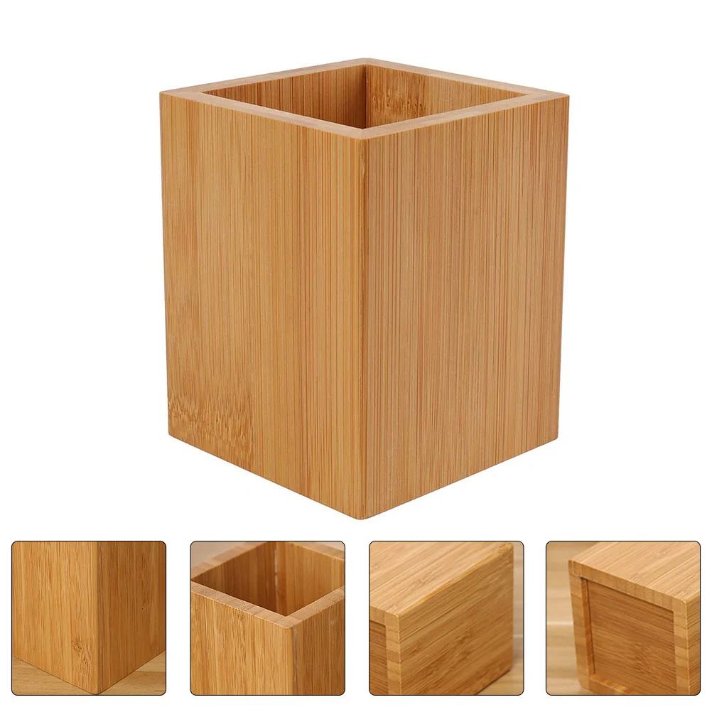 Pencil Holder Pot Bamboo and Wood Finishing Box Home Desktop Stationery Container Creative Storage Basket Bucket Decor