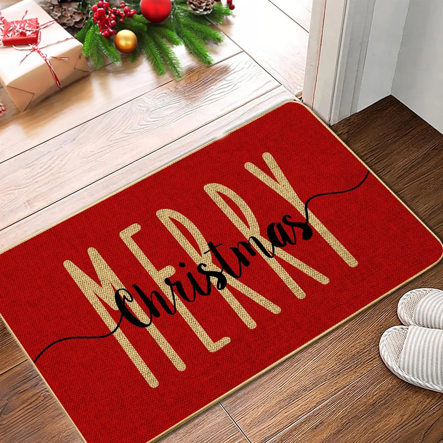 Christmas Decorations Welcome Door Mat Washable Indoor Outdoor Entrance Mat RV Mat Kitchen Carpet Suitable for Bathroom Kitchen
