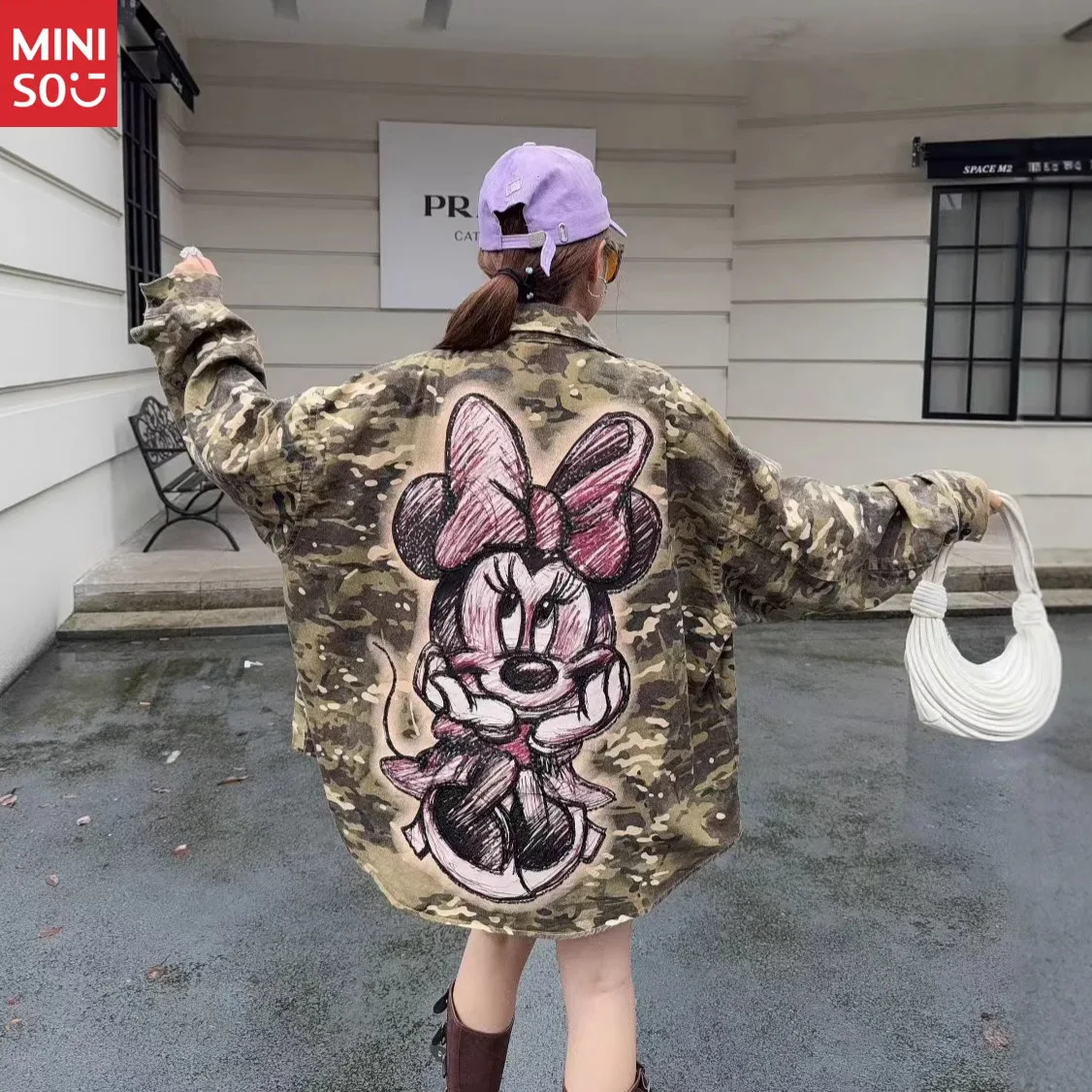 

Disney 2025 Autumn New Camouflage Loose Medium and Long Large Version Handsome Denim Long-sleeved Shirt Women's Jacket