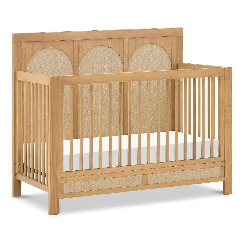 4-in-1 Convertible Crib in Honey and Performance Sand Eco-Weave, GREENGUARD Gold Certified