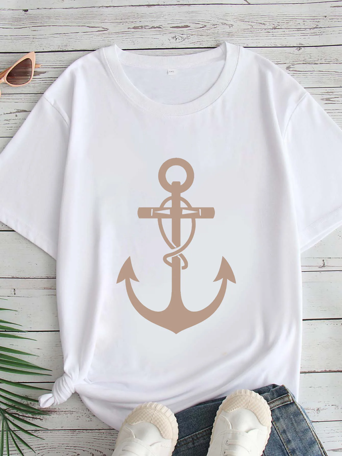 

Женская футболка большого размера с принтом, круглым вырезом и короткими рукавами, размеры 1-7XL, удобный повседневный топ в европейском стиле