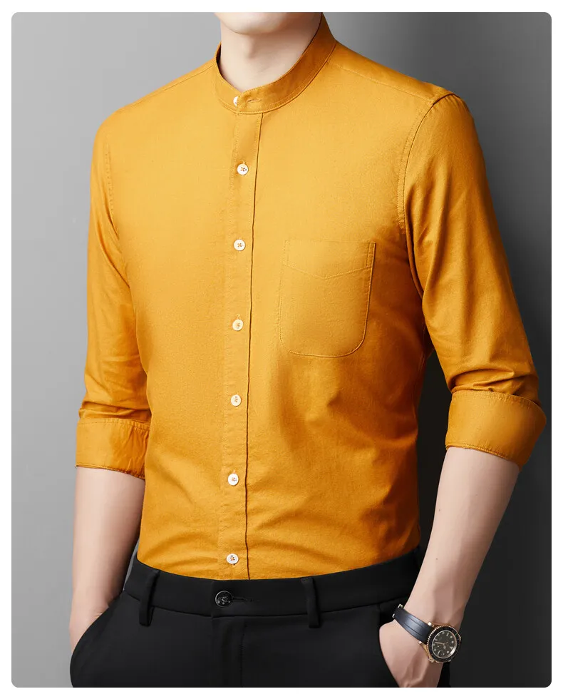 

Men's Long-Sleeve Stand Collar Shirt - Pure Cotton Casual Business Shirt for Middle-Aged Sizes S-3XL- Wholesale