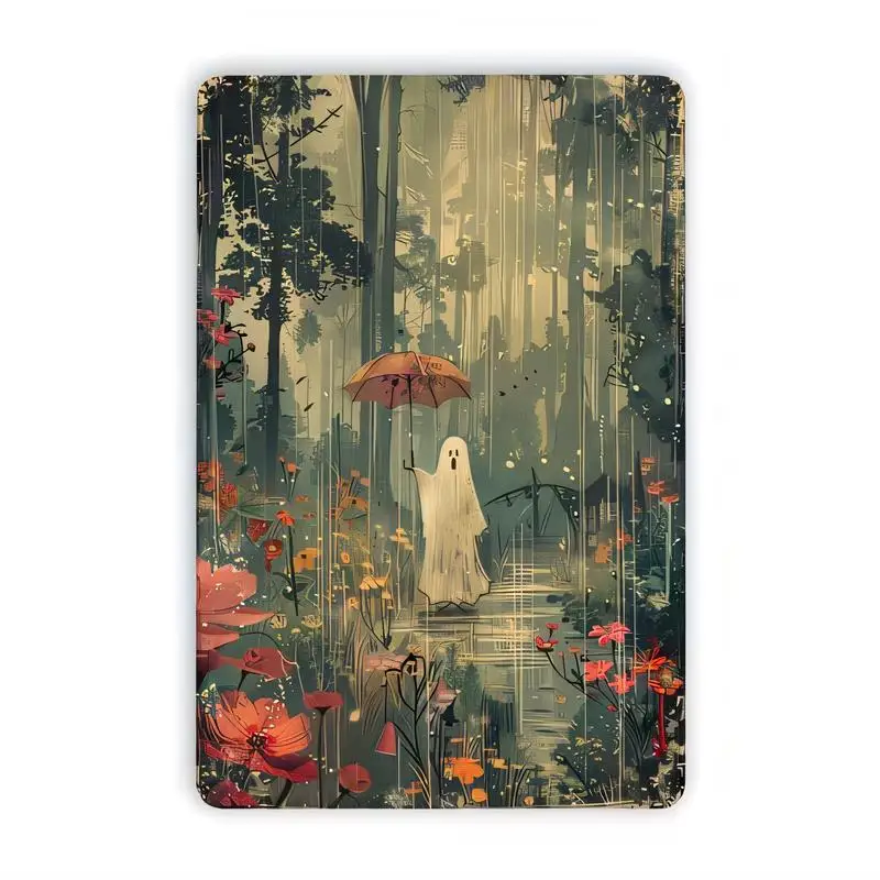 Vintage Metal Tin Wall Art - with Umbrella, Floral Forest Design, Retro Style, Colorful Flowers, Iron Material, Perfect for Home