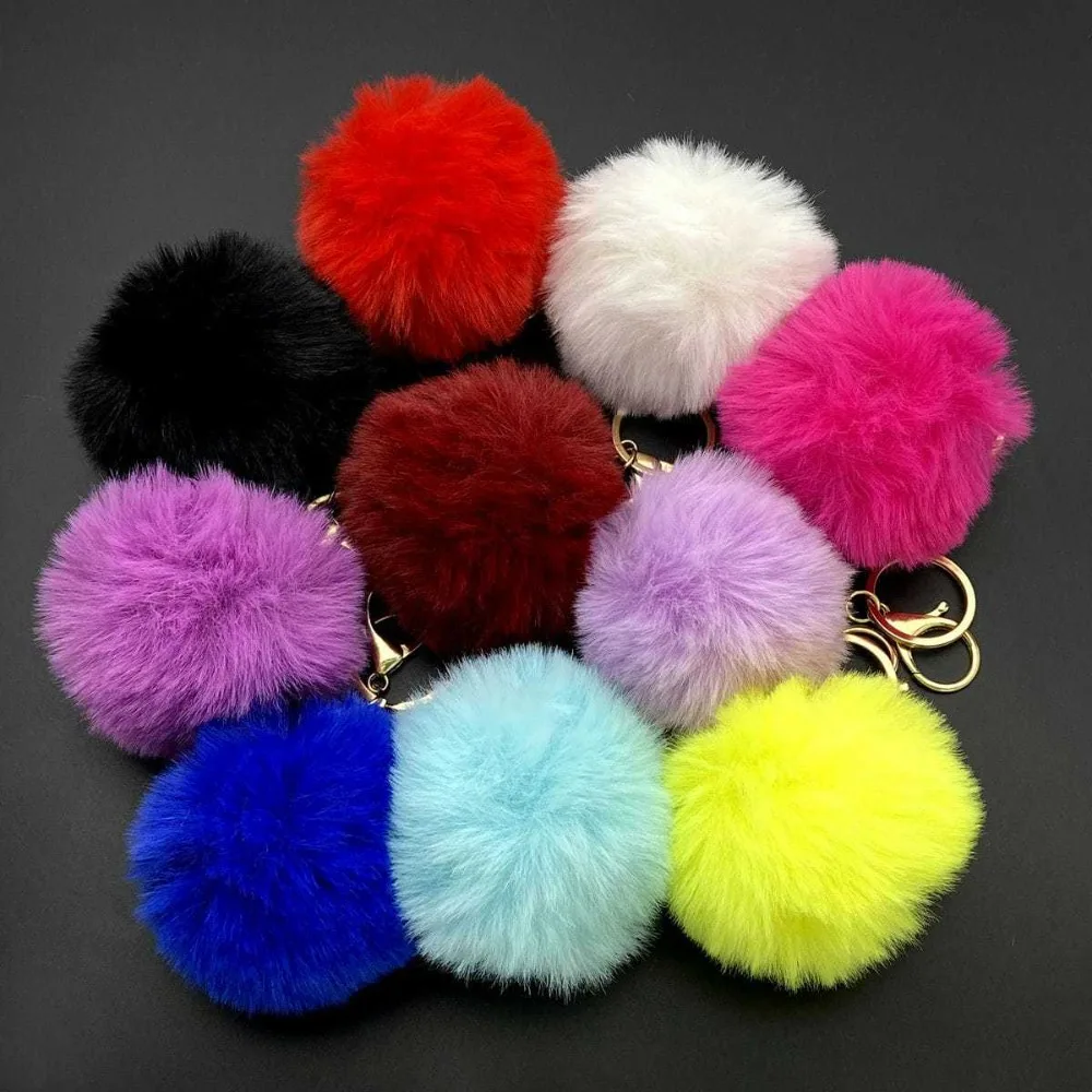 

Minimalist Plush Keychain Multicolor Cute Faux Fluffy Imitating Rabbit Fur Ball Backpac Student Ornament bag charms anime