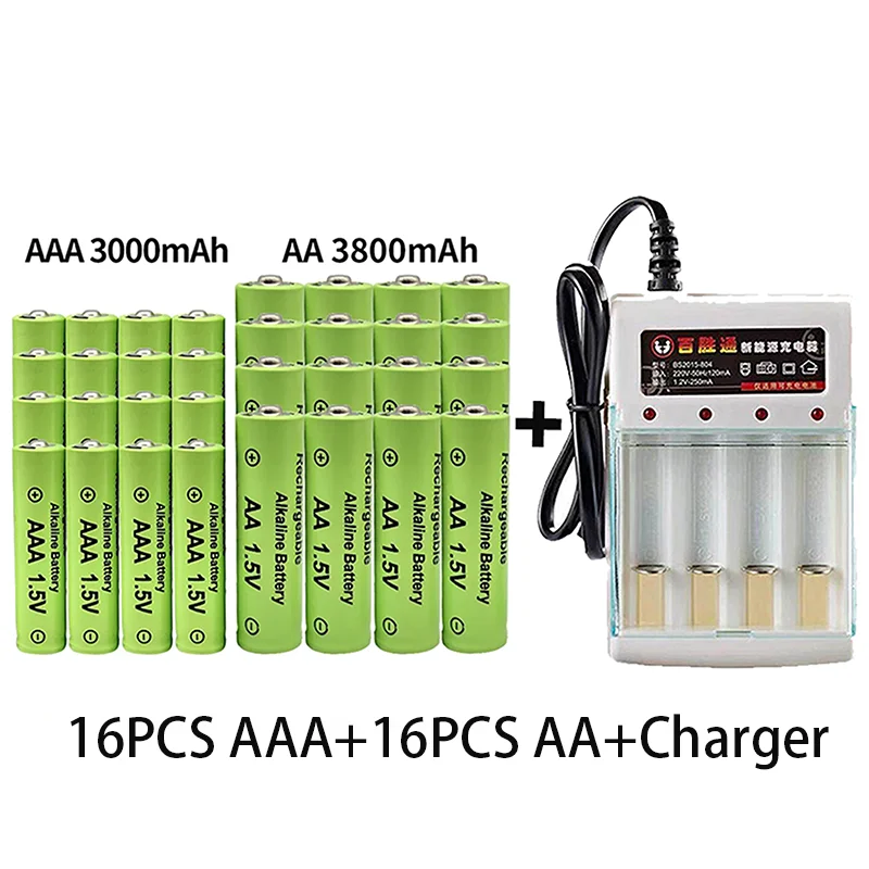 1.5V AA + AAA Rechargeable Battery Ni-mh 1.5v 3800mah 3800mah Battery For Torch Toys Clocks Mice Computers Toys With Charger