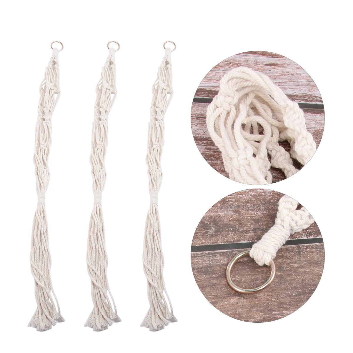 

3Pcs Cotton Rope Hanging Basket Hand Knitted Plant Holder Decor for Indoor Outdoor Garden Wall Mounted Space Saving String Bag