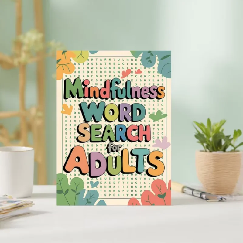 

1Pcs Large Print Mindfulness Word Search Book for Adults, Calming Stress-Relief Puzzle Workbook with Variety of Themed Word Games, Soothing Leisure Activity Book for Daily Relaxation, Mental Wellness & Cozy At-Home Self-Care Pastime