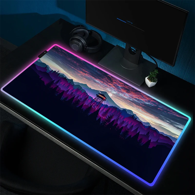 

Firewatch Forest Mouse Pad RGB Rubber Mousepad Large Gaming Mouse Mat LED Non-Slip Computer Desk Mat Game Rubber Accessories XXL