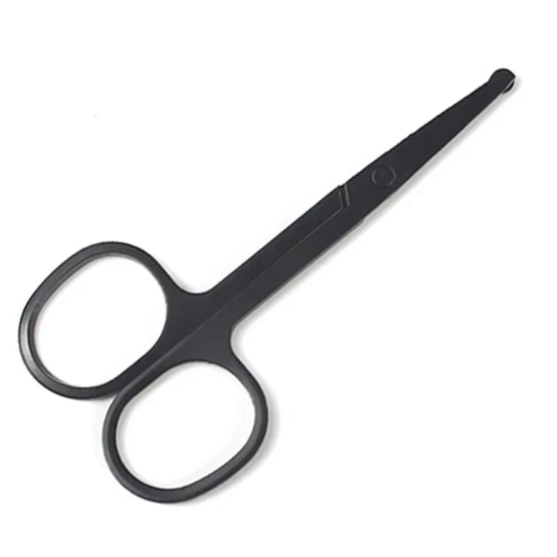 Tijeras para el pelo de la nariz seguras con cabeza redonda negra de acero inoxidable unisex (no daña la nariz)