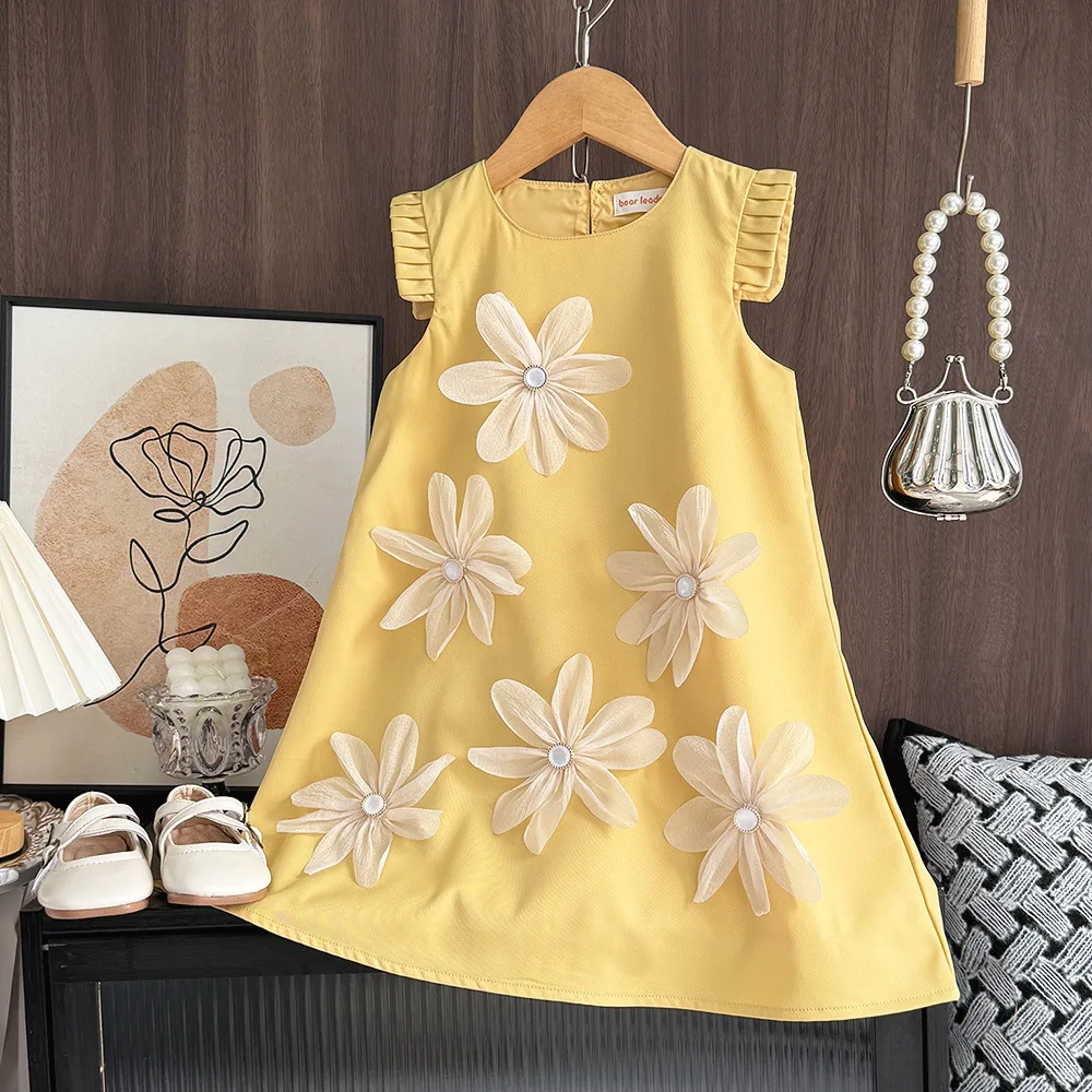 

2-12Y Girls Summer Dress 2025 New Fashion Casual Daily Flower Sleeveless Sundress Kids Breathable Princess Clothes