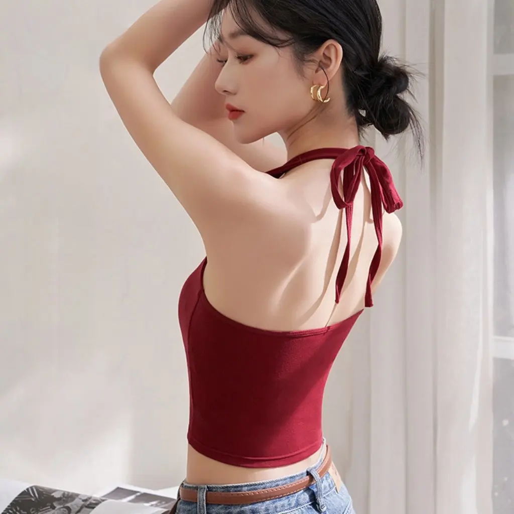 

Женский топ с лямкой на бретельках и накладкой на грудь, красная основа, короткое летнее нижнее белье в гонконгском стиле в стиле ретро