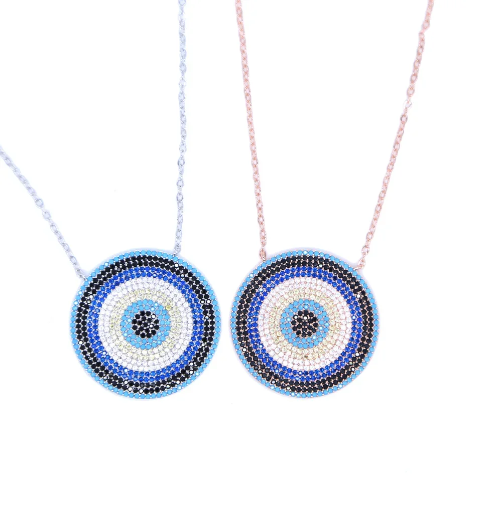 Round Shape fashion AAA Zircon micro pave black cz and blue zirconia pendant Necklaces Jewelry NEW disc necklace