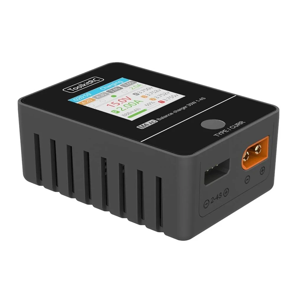 

ToolkitRC M4AC 30W 2.5A AC Smart Battery Balance Charger XT60 Output for 1-4S LiPo LiHV LiFe Battery