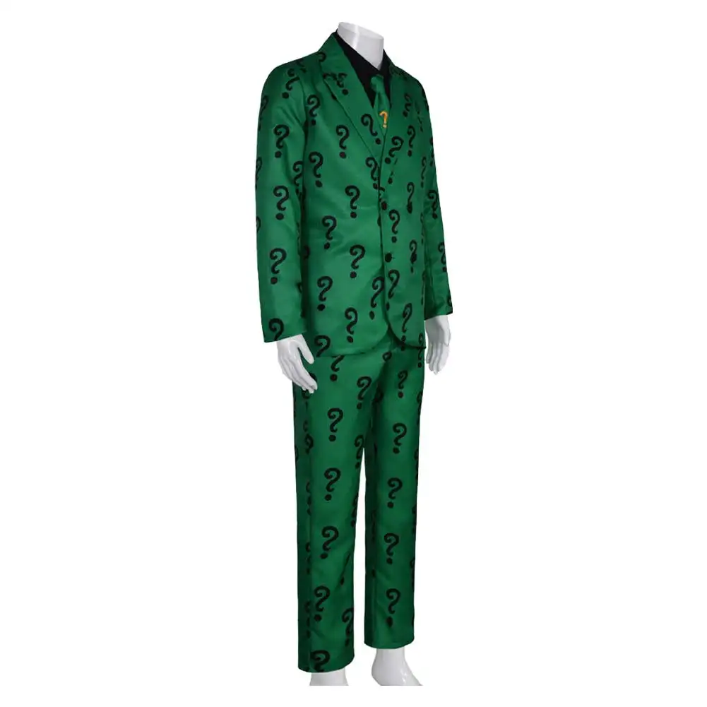 TV Riddler Cosplay Costume Fantasy Uniform Shirt Coat Pants Tie Mask Adult Men Outfits Halloween Carnival Party Disguise Suit