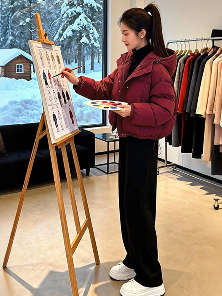 

Korean Sle Thiened Hooded down Cotton Jaet Women's Faionable Versatile Warm Outerwear Winter Anti-Aging Fce Lined ...