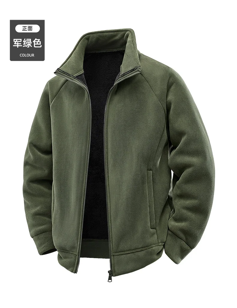 Men's Stand up Collar Fleece Jacket Thick Casual Wear Coat for Autumn Winter Comfortable Warm Stand up Collar Fleece Jacket
