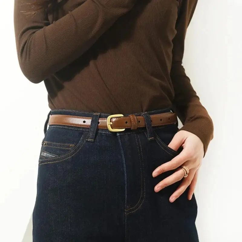 Damengürtel mit passender Westernhose, 2 cm breit, PU-Leder, Metallschnalle, schlichte, vielseitige Dekoration – Detail 4