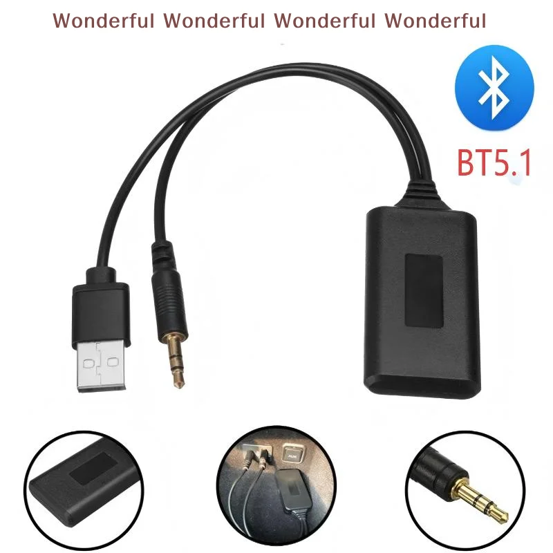

Bluetooth Radio Cable Adapter Universal Wireless Music Receiver for Headphones Car AUX Input Plug and Play