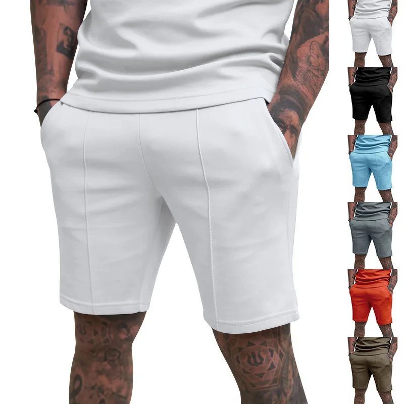 Men Vertical Seam Drawstring Elastic Waist Sweat Shorts Slim Soft Knee Length Daily Summer Business Casual Sports Bermuda Shorts