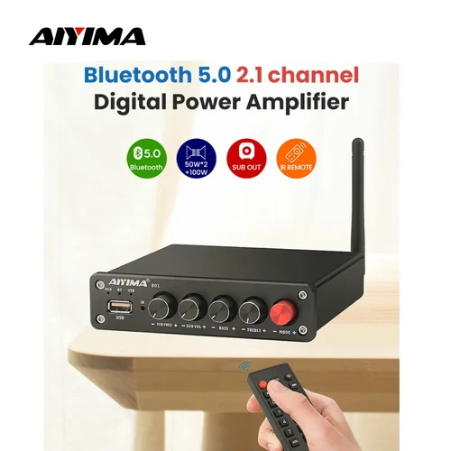 AIYIMA B01 amplificador de potencia Bluetooth 2,1 amplificador de sonido altavoz amplificador de Audio en casa A03 TPA3116 amplificador de subwoofer 50Wx2 + 100W