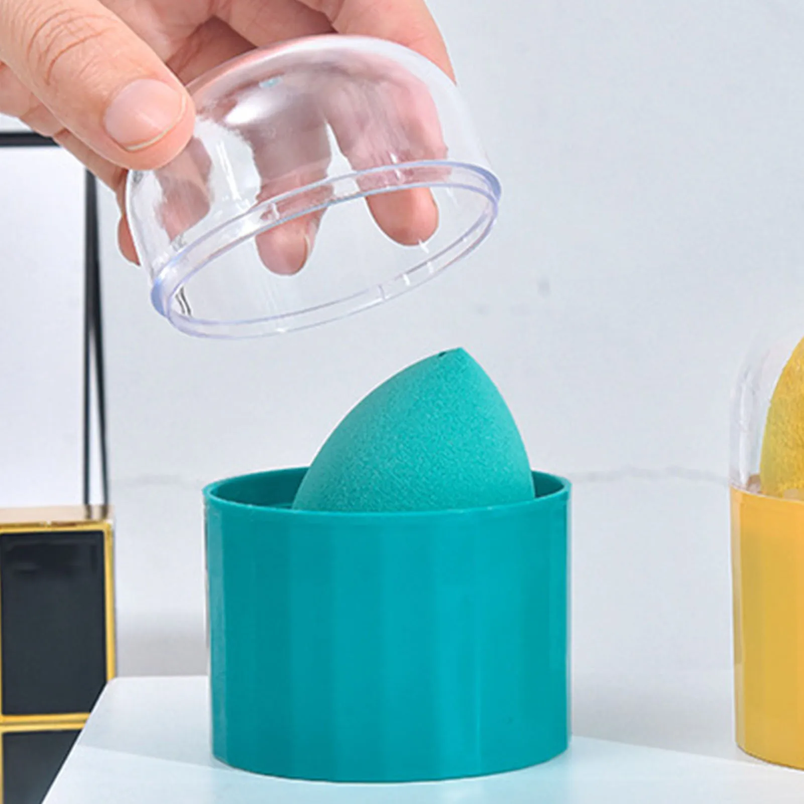 Makeup Sponge Holder Beauty Cosmetic Egg Sponge Organizer Case With Clear Lid Portable Dustproof Holder