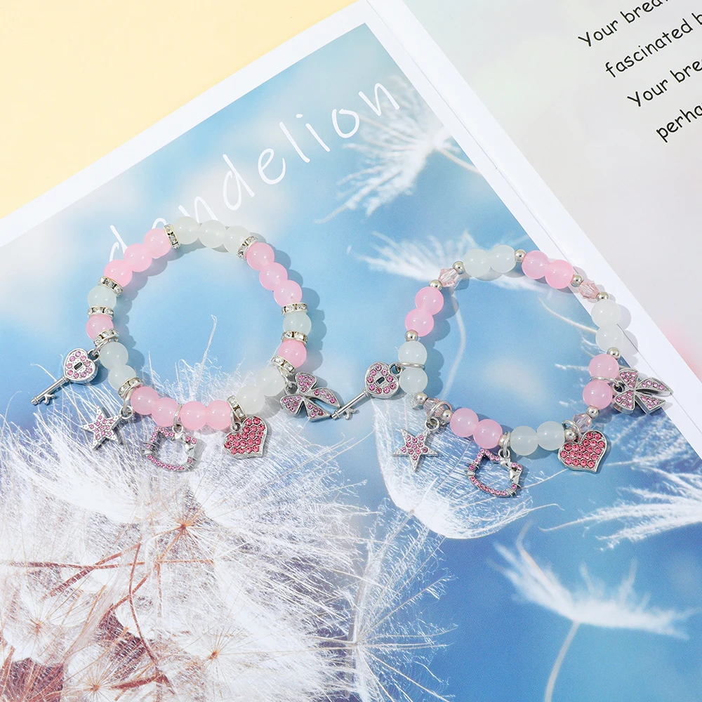 

Sanrio Anime Figure Hello Kitty Cute Series Accessories Creative Fashion Rhinestone Star Heart Pendant for Friend Toy Gift